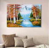 Autumn Mountain River Canvas Art | Scenic Nature Landscape Wall Decor | Artistic Forest Painting For Home | 12x16 Inches