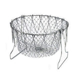 Stainless Steel Multi-Functional Foldable Chef Basket – Deluxe Kitchen Colander, Mesh Steam, Rinse, Strain & Fry Basket