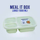 Meal-It 3-Compartment Lunch Box (1000 Ml Large) – Leak-Resistant Meal Prep Container For Neatly Separated Food Items