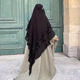 3 Layer Khimar Hijab Set With Niqab – Imported Chiffon 2 Piece Set | Free Size (Black)