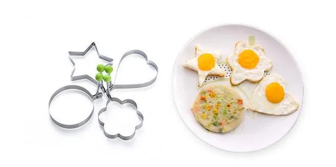 Pack of 4 New Mould Style Fried Egg Pancake Shaper | Egg Shaper Kitchen Tools Star, Heart, Round, Flower Shaped Stainless Steel