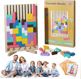 Wooden Puzzle Tetris Game | Montessori Learning Aid | 3D Colourful Blocks | Creative Geometry Toy For Kids & Families