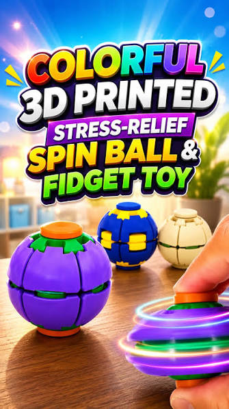 Rotatable 3D Printed Fidget Spinner Ball Push Pop Finger Gyro Sphere Hard Plastic Stress Relief Sensory Desk Toy (Random Color)