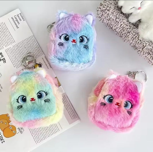 1pc Kawaii Rainbow Color Keyring Coin Purse For Girls – Cute And Portable Storage Accessory- Random Colour