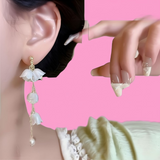 Pearl Korean Flower Earrings For Women – Elegant White Floral Design With Classic Pearl Detailing | Stylish Fashion Jewelry For Parties, Weddings, And Daily Wear | AWJ-998