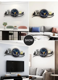 forest figure Deer 3d wood Wall clock blue jungle with light Fancy Clocks for Bedroom and Drawing Room(with light)