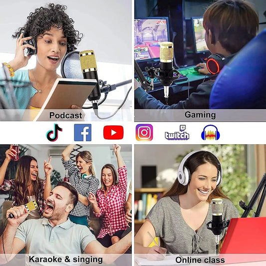 V8 Bm-800 Podcast Mic Set With Live Sound Card,Condenser Microphone With Rechargeable 12 Kinds Of Auxiliary Background For Karaoke Singing, Youtube Recording Mic