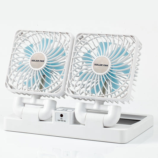 Double Head Solar Portable Desktop Air Conditioning Fan | Double Head Solar Fan - Rechargeable Fan Strong Cold Air Fast Cooling USB Fan For Indoor/Outdoor - 12 Inch (Random Color)