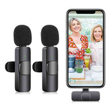K9 Dual Microphone Mic Plug & Play USB Type C & IOS Wireless Lavalier Microphone Auto Sync Noise Reduction NO APP Or Bluetooth Needed- Dual Mic