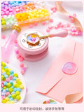Wax Set With 3 Different Brass Stamps With Holder - Spoon - Candle - Heating Stand (10 Colors Wax About 520 Beans)