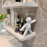 Multifunctional Self Adhesive Creative Character Shelves Bathroom Wall Mounted Shelf | Storage Rack For Bathroom, Kitchen & Room - 1 Pc (White)