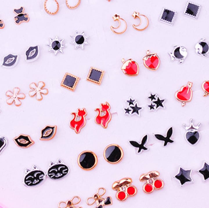 36 Pairs Of Random Beautiful Ear studs Silicon Back With Back Stopper