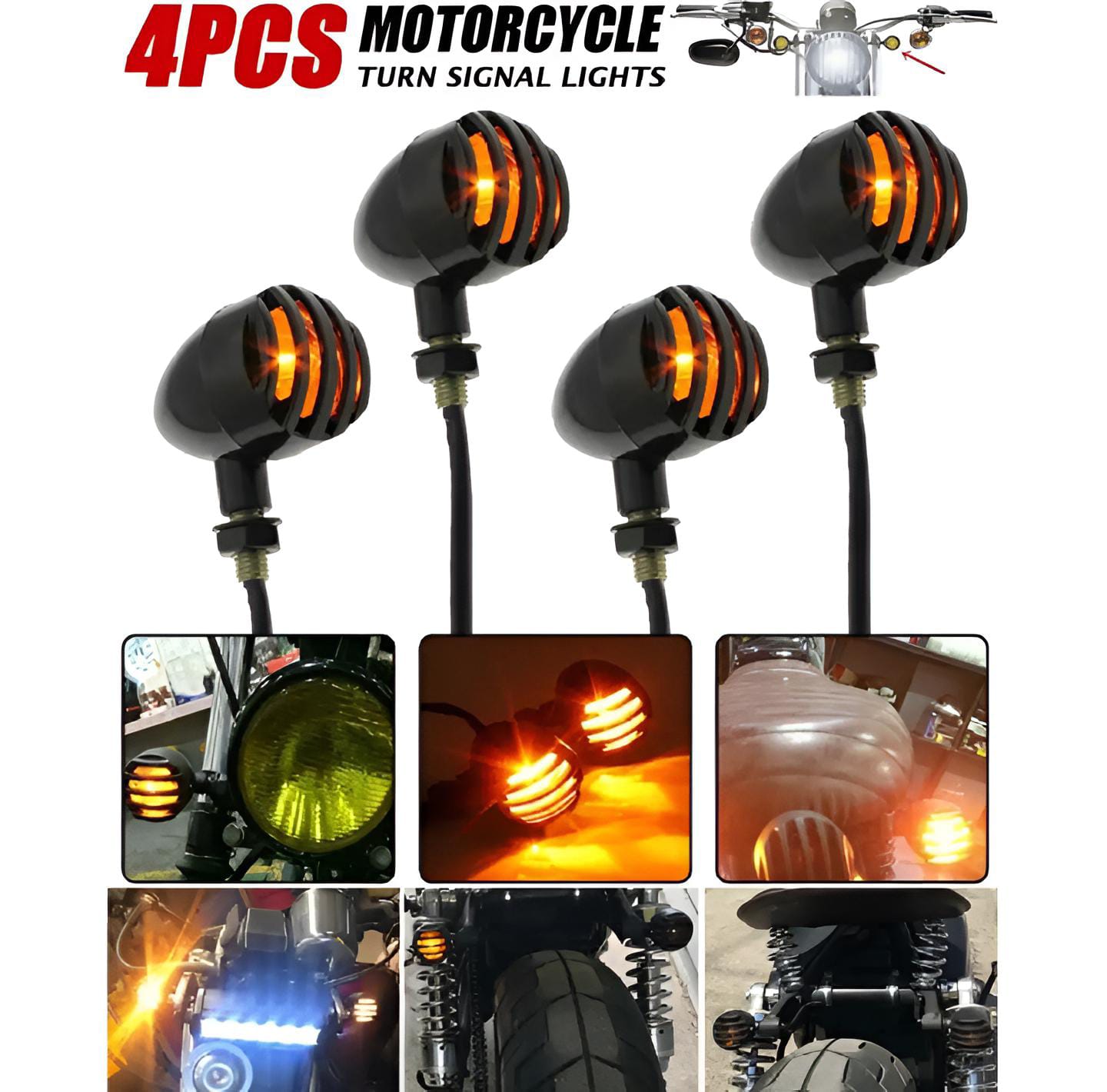 Pack Of 4 Grill Indicators Yellow Led For Bikes