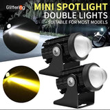 (2pcs) New Mini Driving Fog Light For All Motorcycle, Cars, Jeep(2pcs) Dual Function White-Yellow Lens Projectors Auxiliary Light 20w Free Button
