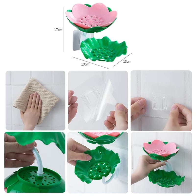 Double Wall Hanging Drain Soap Box Multifunctional Lotus Flower Shaped Soap Holder Bathroom Rack Household Non-Slip Storage Hook (Random Colors)
