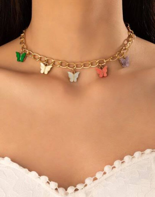 Elegant Multi Color Butterfly Chain Material Alloy /Beautiful Chain Necklace With Butterfly Charms (Random Colors)
