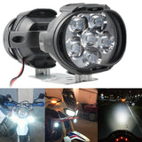 2 Pcs Motorcycle Headlights Plus Switch LED White Super Bright 6LED Working Front Light Motorbike Fog Lamp 1600LM Scooters Spotlight