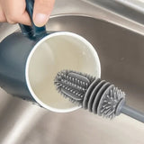 1 Pcs Silicone Feeder Bottle Brush Glass Brush Cup Brushes Long Handle | Silicone Bottle Cleaning Brush With Long Handler (Random Color)