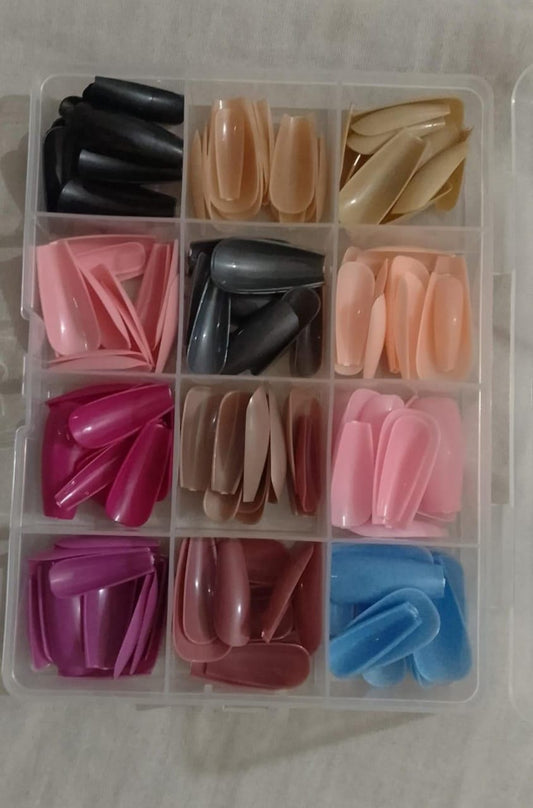 Artificial Nails 144 Pcs With Nail Glue, Beautiful Fancy Fake Nails (Random Color)