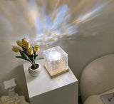 Dynamic Rotating Water Ripple Night Light 3 Colors Flame Crystal Lamp for Living Room Study Bedroom (No remote Attached USB cable)