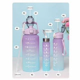 Sports Water Bottles 3 Pcs Set with Motivational Time Marker & Leak Proof Flip Top Lid (random color)