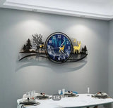 forest figure Deer 3d wood Wall clock blue jungle with light Fancy Clocks for Bedroom and Drawing Room(with light)