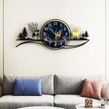 forest figure Deer 3d wood Wall clock blue jungle with light Fancy Clocks for Bedroom and Drawing Room(with light)