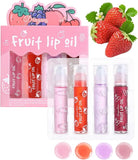 Pack Of 4 - Fruit Lip Oil Non-Sticky Set In Peach, Grape, Strawberry, Cherry Flavor