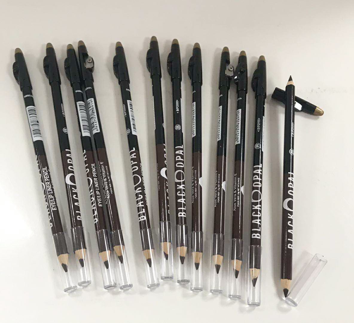 2 in 1 BLK/OPL Eye Pencil With Sharpener, Makeup 2 Colors Cosmetic Beauty Eyebrow Tool( Pack of 12 )