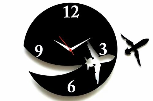 3D Wooden Wall Clock With Airplane Designer Theme For Home & Offices