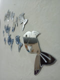 30 Pcs Acrylic Fishes Mirror Wall Art Decor Fishes Mirror Stickers Decals for Kids Girls Bedroom Bathroom Playroom silver