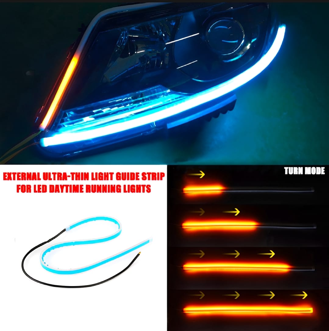 1 pair White Color Audi-Style Flexible 60 cm Headlight DRL Light Strips with Running Indicators