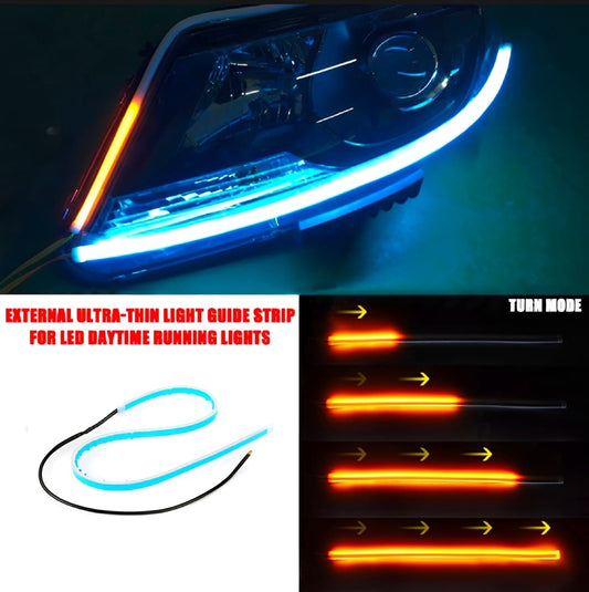1 pair White Color Audi-Style Flexible 60 cm Headlight DRL Light Strips with Running Indicators