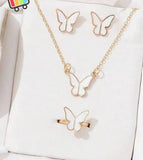 Butterfly Set, Pack Of 4 / Pendants Necklace Earrings Ring For Women Jewelry -White