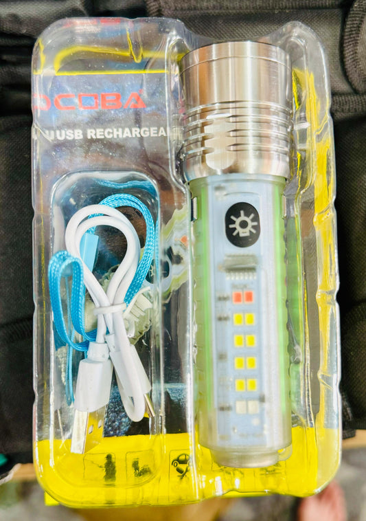 Coba Mini LED Torch Light - Coba CB 1658 – Super Bright Handheld Tactical Light | Multiple Modes | Zoom-Able Electric Flashlight For Camping, Hiking & Cycling ( Random Color )