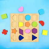 Colorful Geometric Shapes Wooden Cognitive Board Puzzle β Educational Learning Toy For Kids (1β3 Years, Safe & Durable)