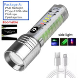 520A Multifunctional Zoom Flashlight | Rechargeable Torch With White, Red, Blue & UV LED + White Laser