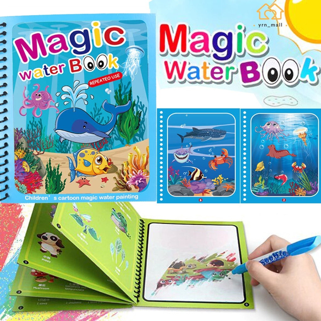 Magic Water Book Painting Drawing Coloring Board Book Magic Water Pen (Random Book )