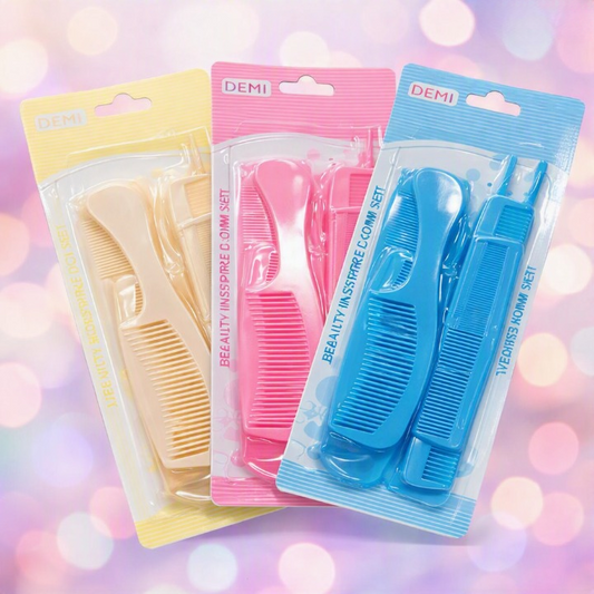 6 Pcs Hair Comb Set – Assorted Hair Styling & Detangling Combs For Women, Girls & Daily Hair Care - Multicolor