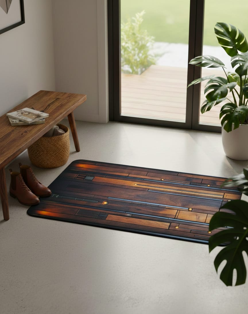 Super Absorbent Non Slip Bathroom Floor Mat Elegant Wooden Design Premium Quality 23 × 15 Inch