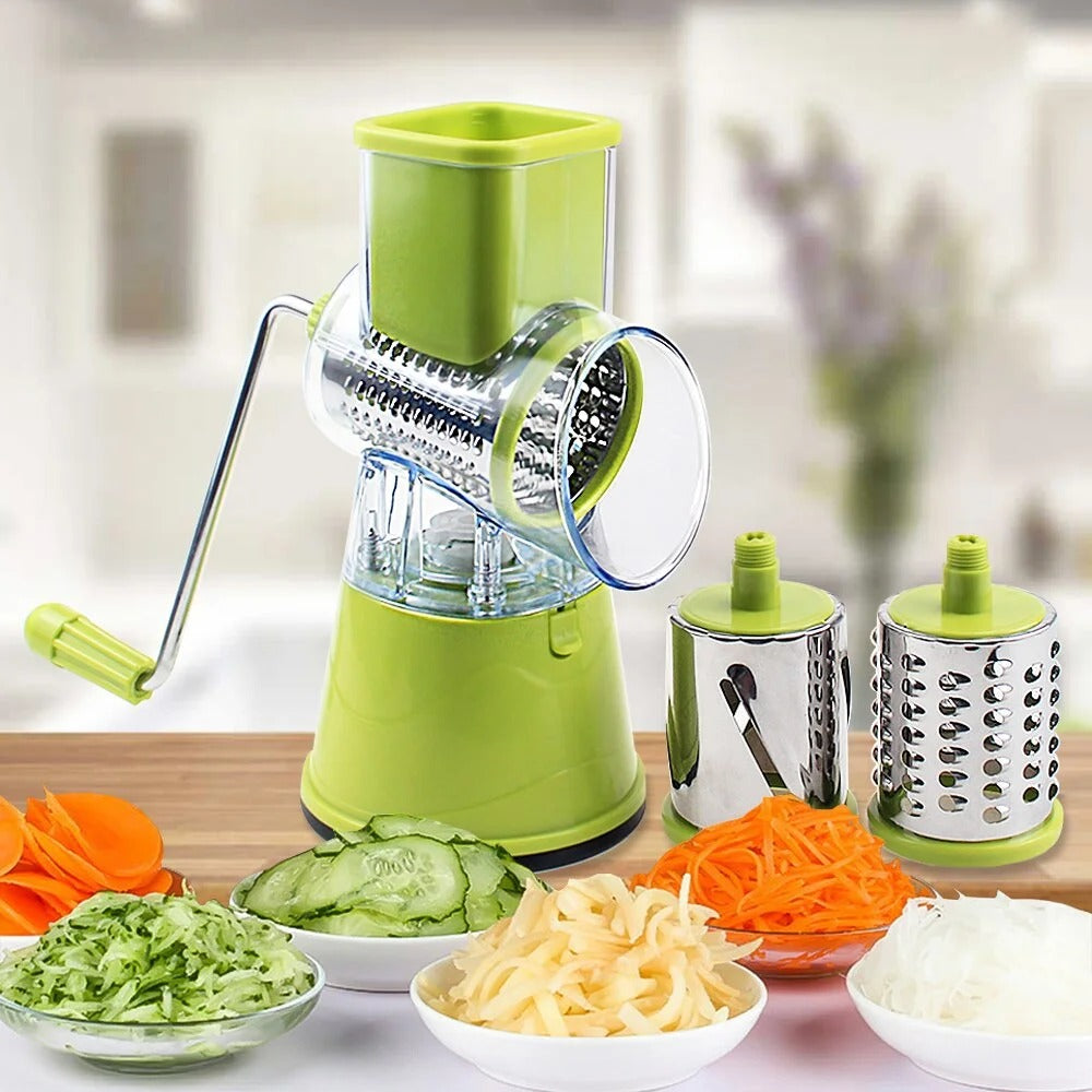 Manual 3‑In‑1 Vegetable Cutter & Drum Grater | Round Slicer | Multifunctional Kitchen Gadget
