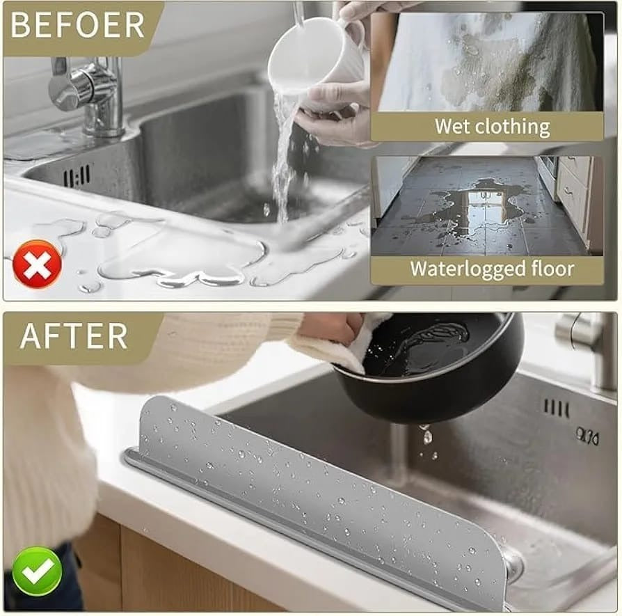 Silicone Sink Splash Guard | Flexible Water Stopper For Kitchen & Bathroom Sinks | Prevents Splashes & Spills - With Suction - 14Inch (Random Color)