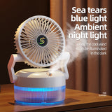 800ML Rechargeable Desktop Humidification Fan Portable Foldable Spray Misting Fan With Blue Light (Random Colour)