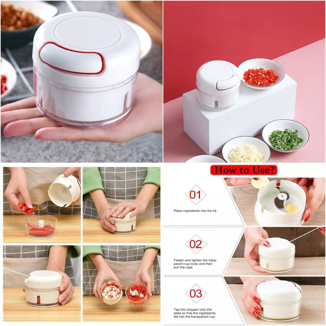 Mini Chopper Hand-Power Food Chopper Mincer Mixer Blender
