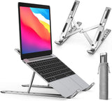 Folding Adjustable Steel Laptop Stand - Portable Ergonomic Multi Angle Desk Riser Lightweight Heat Dissipation Notebook Holder Mount