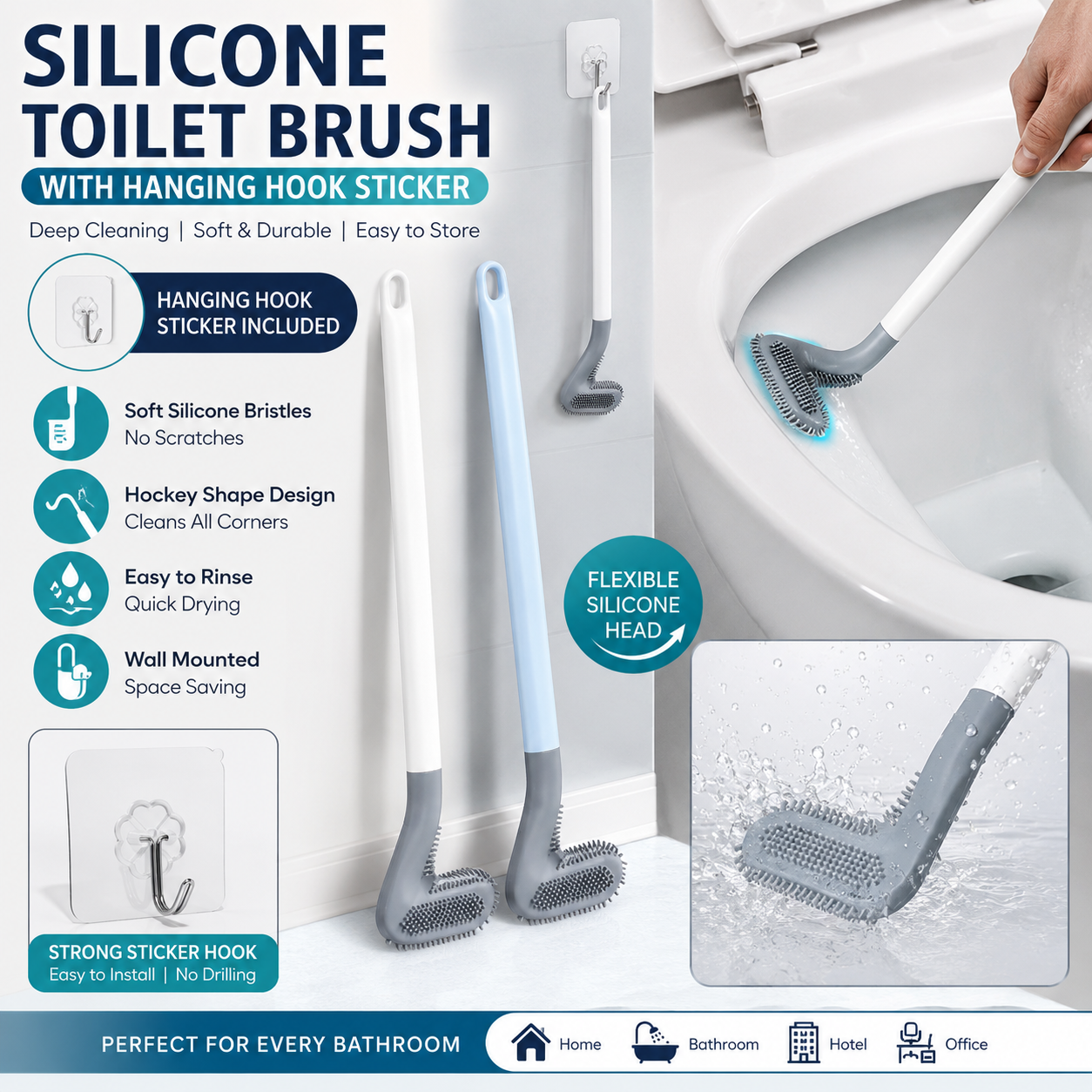Toilet Cleaning Brush With Hanging Sticker | Silicon Bathroom Cleaning Hockey Brush | Silicon Toilet Cleaning Brush Hockey & Golf Shape | Washroom Brush Silicon