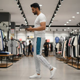 Grey Panel Trouser For Men French Terry Fabric Adjustable Waist 28 To 34 Inches Length 40 Inches