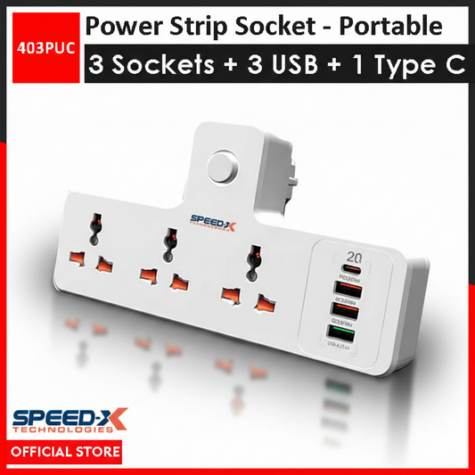 ProfessionProfessional Premium Portable Power Strip 3 Sockets + 3 USB + 1 Type-C Port From International Brand Speed-Xal Premium Portable Power Strip 3socket+3usb+1type-C Port From International Brand: Speed-X