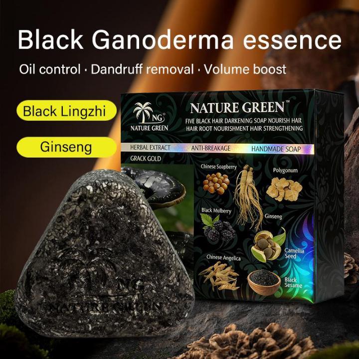 Nature Green Black Ganoderma Hair Darkening Soap - Herbal Cleansing Bar For Natural Hair Color Maintenance And Scalp Health - 130g