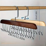 8 Hooks Wooden Clothes Hanger With Tie Rack Belt Hangers With 360°Rotating